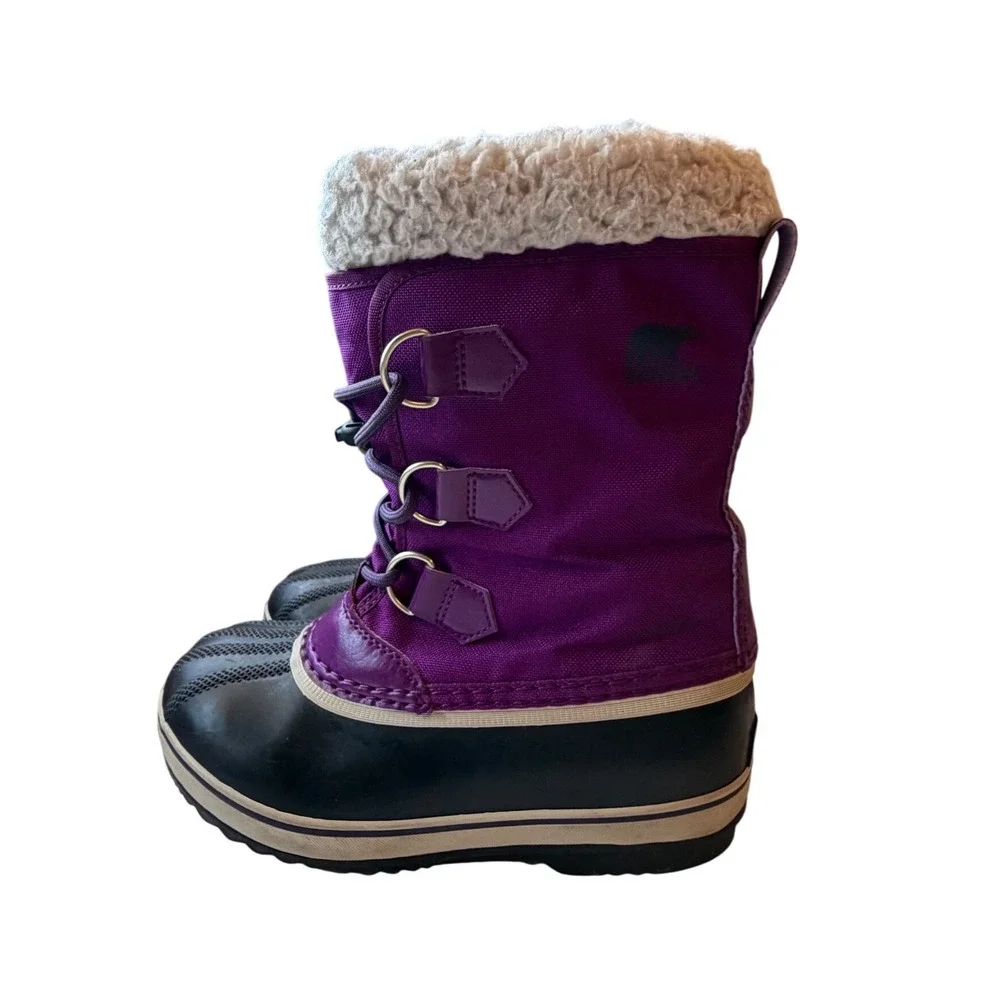 Sorel Yoot Pac Nylon Purple Black Waterproof‎ Snow Boots Kids Size 3 NY1962-594